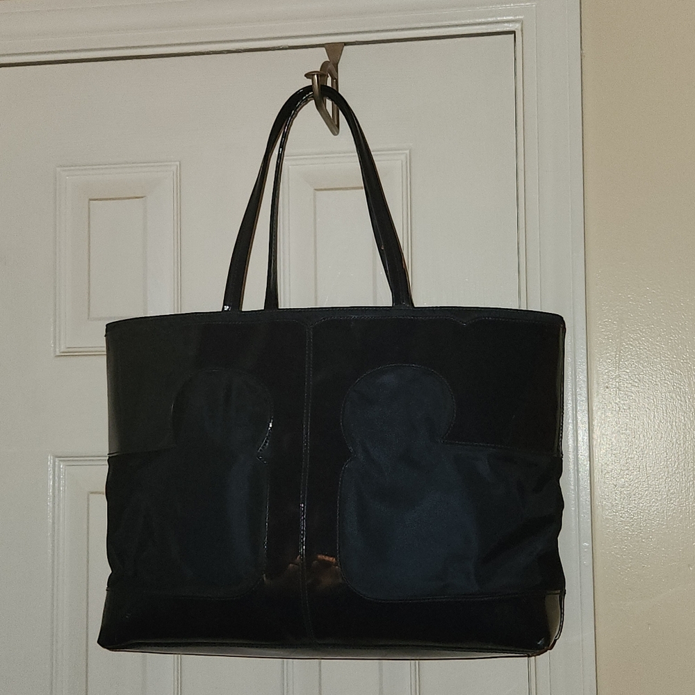 Tory Burch Amalie Tote In Patent Leather And Nylon Navy Blue